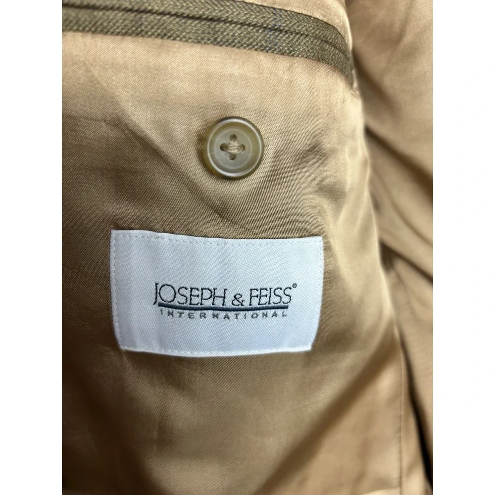 JOSEPH & FEISS Mens 43R Beige WINDOWPANE Wool & Silk Sport Coat Blazer Suit Coat